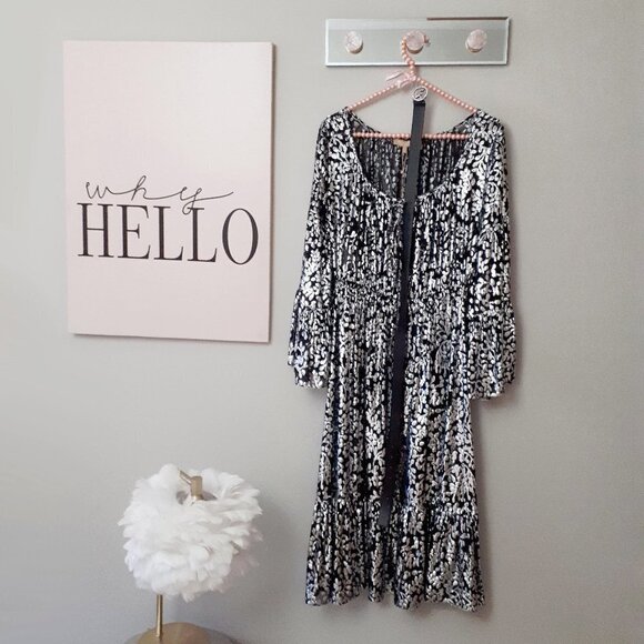 NWT Michael Kors black & silver metallic fibre floral print long sleeve dress, 8 - Picture 7 of 12